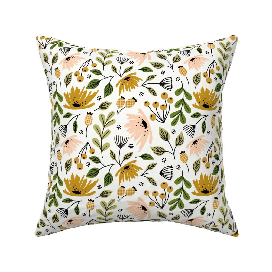 Ditsy modern floral - peach and ochre - medium scale