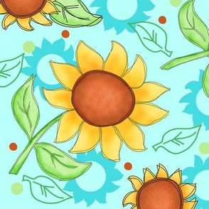 Sunflower Turquoise Scattered Toss