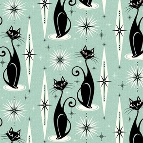 Mid Century Meow Retro Atomic Cats on Vintage Mint VT