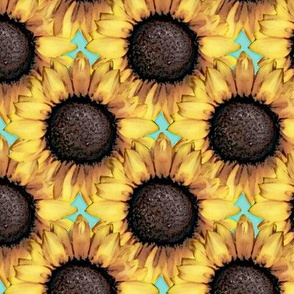 Sunflower Army/ Yellow Brown Turquoise Accents 