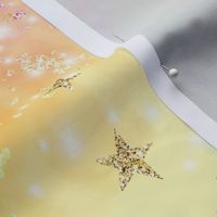 Pastel Rainbow Cloud Stars, yellow background 