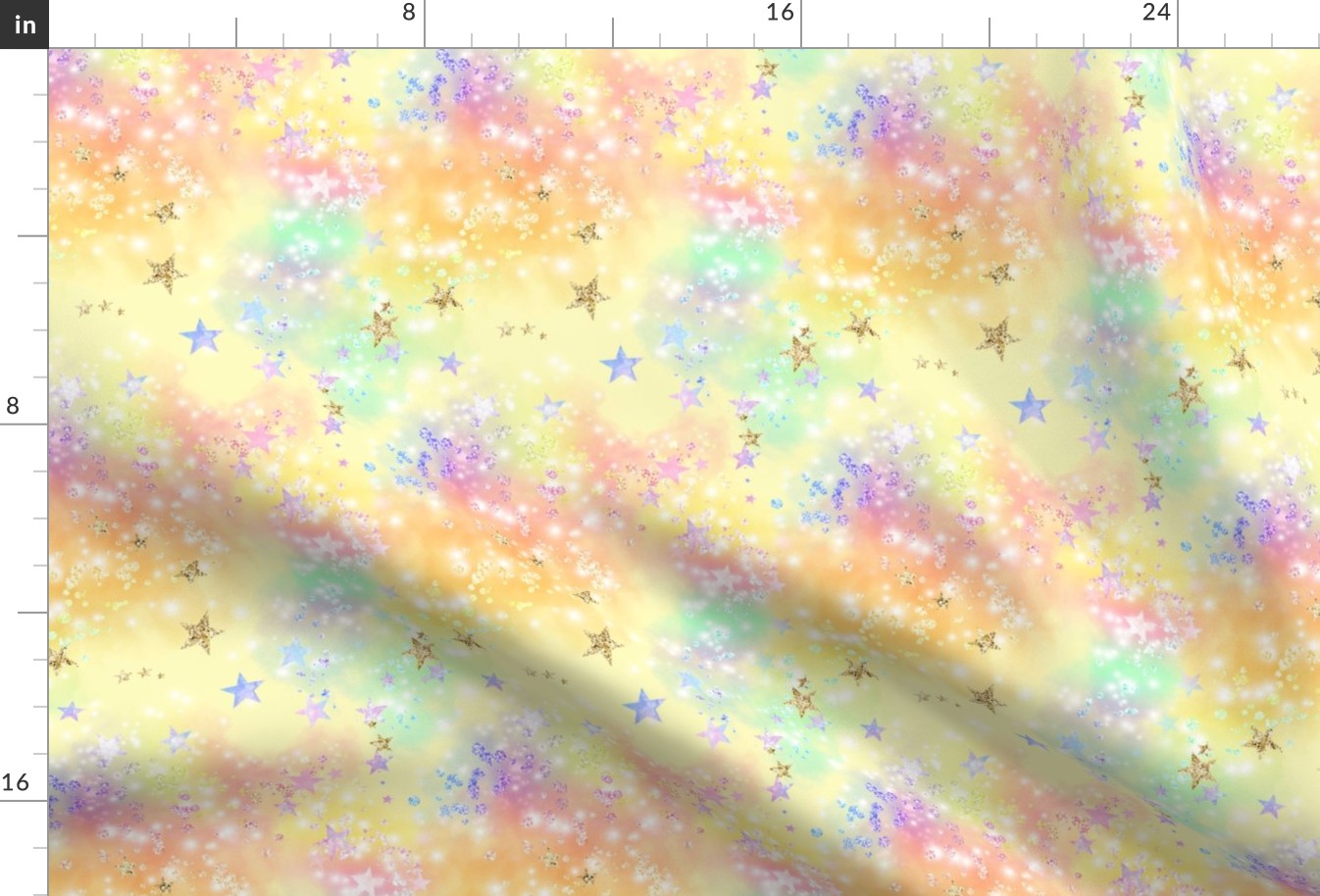 Pastel Rainbow Cloud Stars, yellow background 