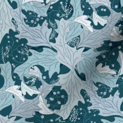 William Morris Radial Teal Leaves 