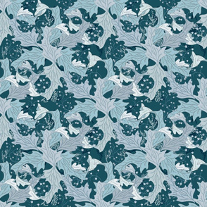 William Morris Radial Teal Leaves 