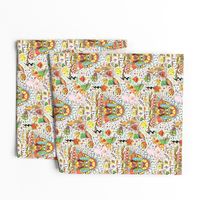 micro modern quilt quirky wonky doodle, rainbow colorful white red orange yellow blue indigo violet