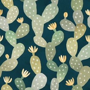 Cacti Pattern on Green Background