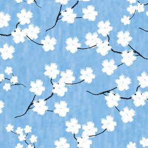 Sumi-E Inspired Sakura Blossoms on pale blue