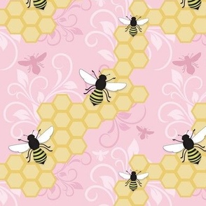 Pink Honeycomb Bee Pattern - Small Scale