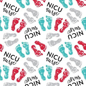 NICU nurse - multi baby feet - red/teal/grey - nursing - LAD20