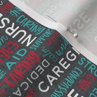 all things nurse - patchwork coordinate - teal and red on grey - LAD20