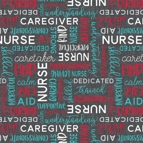 all things nurse - patchwork coordinate - teal and red on grey - LAD20