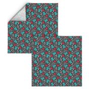 Scrub Life - Nursing fabric - nurse scrubs, syringe, ekg, stethoscope, Otoscope - red/teal on grey  - LAD20