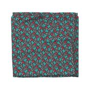 Scrub Life - Nursing fabric - nurse scrubs, syringe, ekg, stethoscope, Otoscope - red/teal on grey  - LAD20