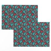 Scrub Life - Nursing fabric - nurse scrubs, syringe, ekg, stethoscope, Otoscope - red/teal on grey  - LAD20