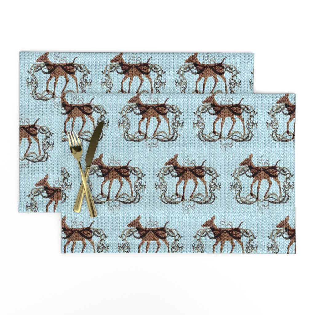 6x5-Inch Repeat of Graceful Deer in Brown and Blue