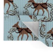 6x5-Inch Repeat of Graceful Deer in Brown and Blue