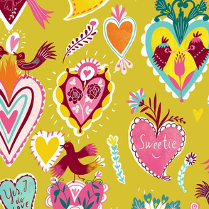 valentine hearts yellow-green