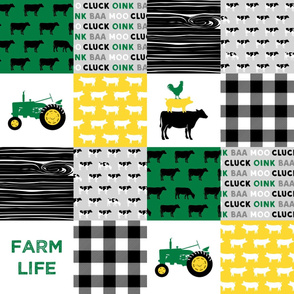 farm life - wholecloth green, custom yellow, and black (black & Holstein  cows) - woodgrain C19BS
