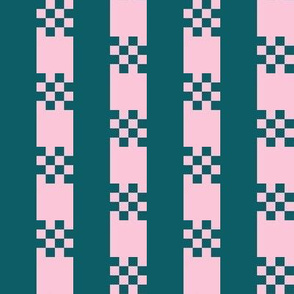 JP1 -  Medium - Art Deco Checked Stripe in Turquoise and PInk