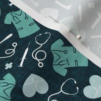 Nursing fabric - nurse scrubs, syringe, ekg, stethoscope, Otoscope - teal - LAD20