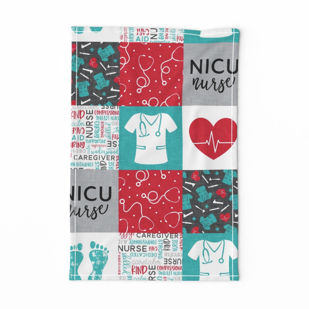 NICU Nurse - nursing patchwork - red/ teal -  LAD20