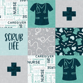 Scrub Life - nursing patchwork - teal -  LAD20