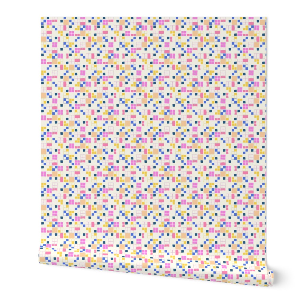 Pixel Checked Squares - pink, blue, yellow