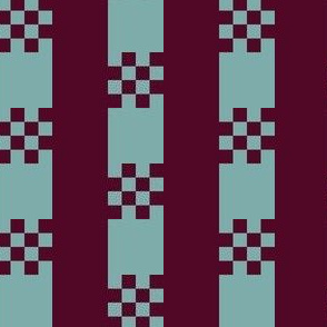 JP8 -  Medium - Art Deco Checked Stripe in Rich Burgundy and Teal Pastel