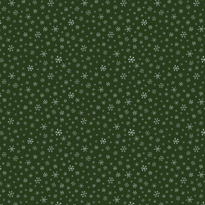 Snowflake Ditsy on Forest Green