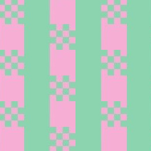 JP12 - Medium - Art Deco Checked Stripe in Pastel Green and Pink