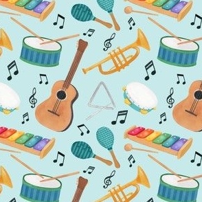 Watercolor Musical Instruments Light Blue Small