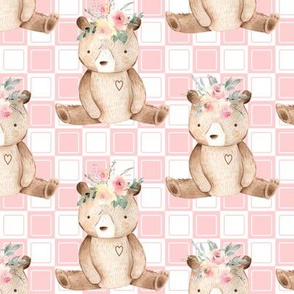 Sweet Floral Bear – Pink Check