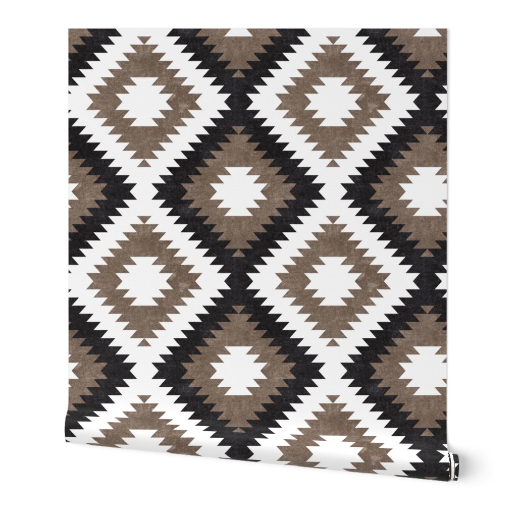 aztec neutrals - inkwell & taupe on white  - home decor - LAD19