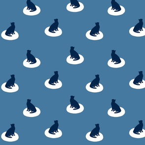 Minimal Sitting Cat Pattern 2 S - Classic Blue and White