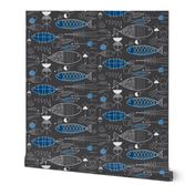 Mid-century Fish Art Dark Grey