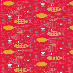 Mid-century Fish Art Red