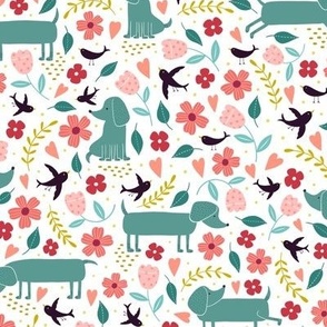 Dachshunds and Blackbirds - teal