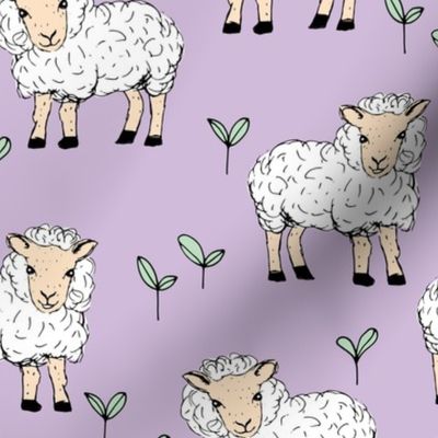 Little sheep in the fields farm animals sweet dreams good night lavender lilac mint