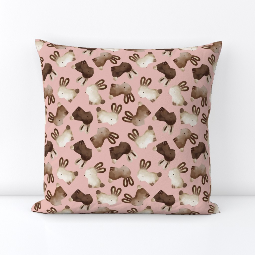 Watercolor Chocolate Rabbit / Blush Background 