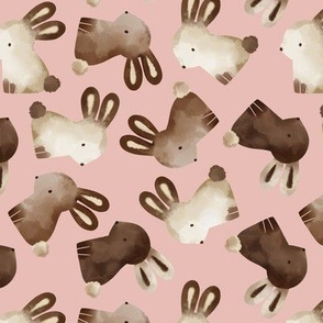 Watercolor Chocolate Rabbit / Blush Background 