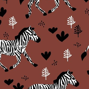 Zebra magic forest Scandinavian style kids animal design stone red maroon