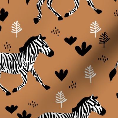Zebra magic forest Scandinavian style kids animal design caramel brown neutral 