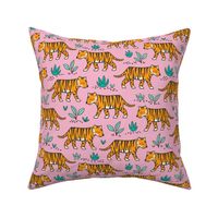 Jungle Tiger on with Mint Leaves on Pink