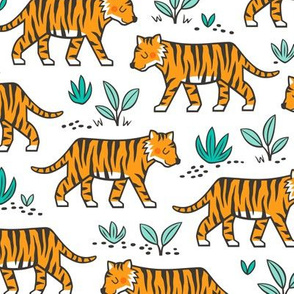 Jungle Tiger on with Mint Leaves on White