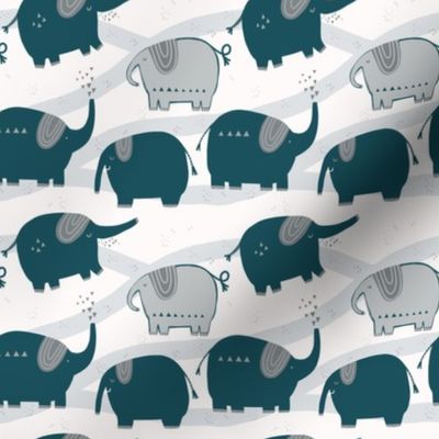 Elephant March in Blue and Gray