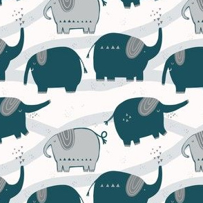 Elephant March in Blue and Gray