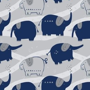 Elephant March in Blue and Gray