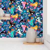 Retro Rainbow Roller Skates and Stars - large print