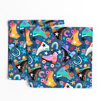 Retro Rainbow Roller Skates and Stars - large print