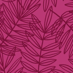Tropical Palm Fronds in Burgundy and Pink